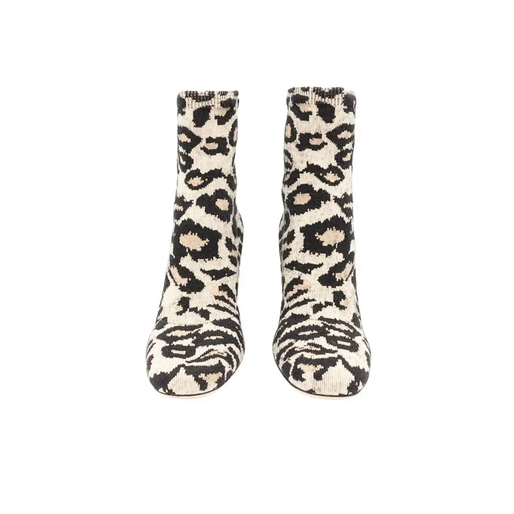 Miu Miu Leopard Print Jacquard Knit Ankle Sock Boots